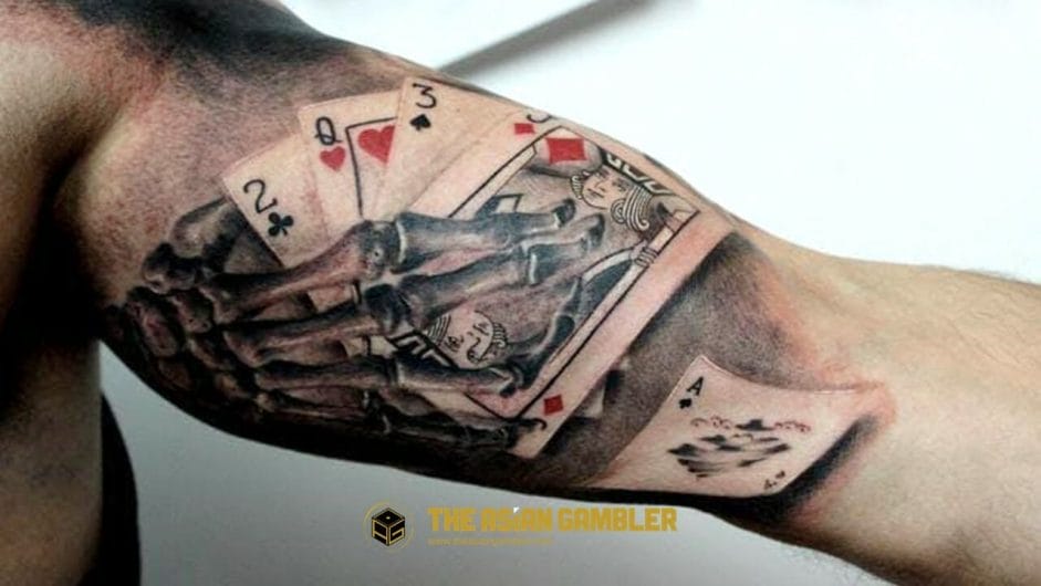 A body tattoo with a design of casino cards