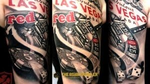 A body tattoo with a design of casino roulette