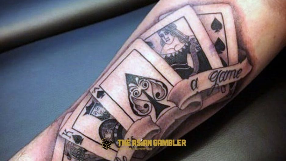 A body tattoo with a design of casino poker card game