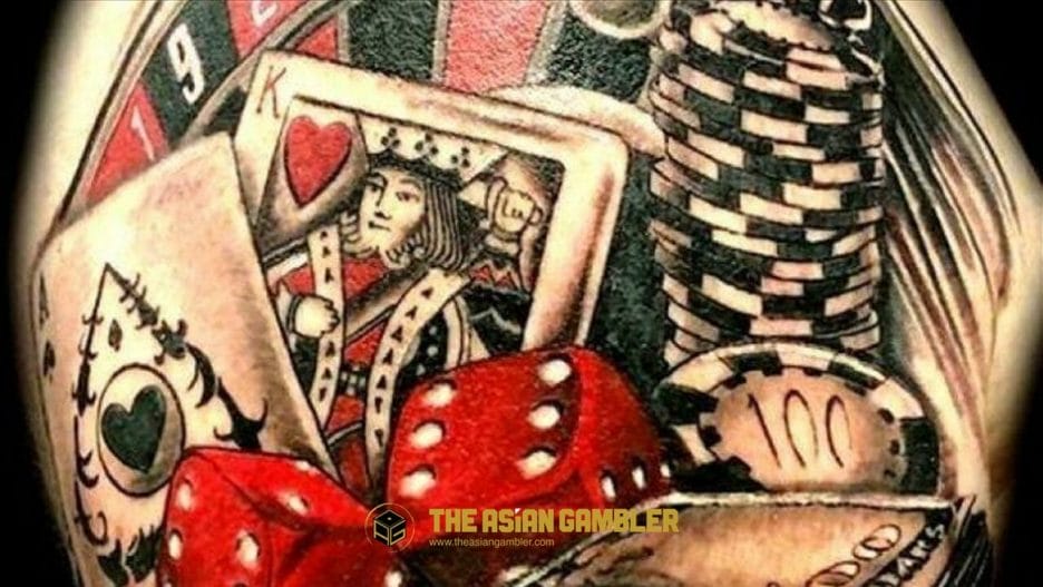 A body tattoo with a design of casino baccarat game