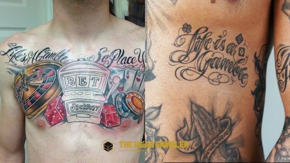 A body tattoo with a design of casino gambling
