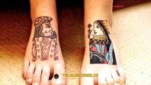 gambling-themed tattoo on the feet